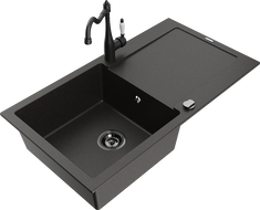 Mexen Leo granitdiskho med en skål och avlopp samt köksblandare Carla, svart/guld metallic - 6501-75-670700-70-B