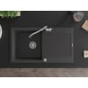 Mexen Leo évier en granit 1 bac avec égouttoir et robinet de cuisine Carla, noir moucheté - 6501-76-670700-00