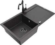 Mexen Leo 1-Kammer Granitespullsteen mat Oflaafplat an Kichekraan Carla, schwaarz gesprenkelt - 6501-76-670700-70-B