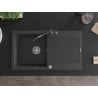 Mexen Leo 1-bowl granite sink with drainer and Carla kitchen faucet, speckled black - 6501-76-670700-76