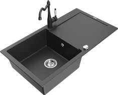 Mexen Leo granit izlietne ar vienu nodalījumu ar notekplati un izlietnes maisītāju Carla, melna ar punktiem