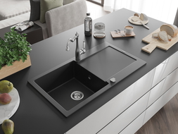 Mexen Leo fregadero de granito de 1 seno con escurridor y grifo de cocina Carla, negro - 6501-77-670700-00