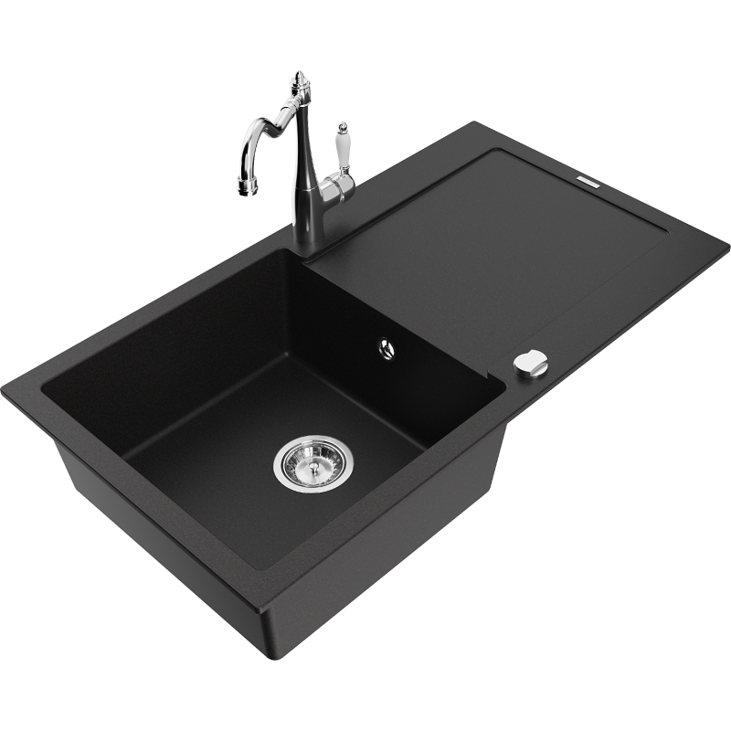 Mexen Leo fregadero de granito de 1 seno con escurridor y grifo de cocina Carla, negro - 6501-77-670700-00