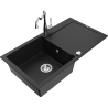 Mexen Leo granite kitchen sink single-bowl with drainer and Carla kitchen faucet, black - 6501-77-670700-00