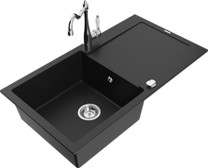 Mexen Leo fregadero de granito de 1 seno con escurridor y grifo de cocina Carla, negro - 6501-77-670700-00