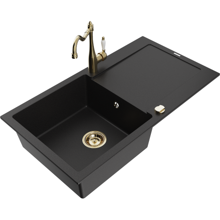 Mexen Leo fregadero de granito de 1 cubeta con escurridor y grifo de cocina Carla, negro - 6501-77-670700-50