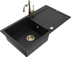 Mexen Leo fregadero de granito de 1 cubeta con escurridor y grifo de cocina Carla, negro - 6501-77-670700-50