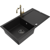 Mexen Leo granite kitchen sink 1-bowl with drainer and Carla kitchen tap, black - 6501-77-670700-50-B