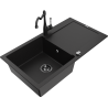 Mexen Leo single-bowl granite sink with drainer and Carla kitchen tap, black - 6501-77-670700-70-B