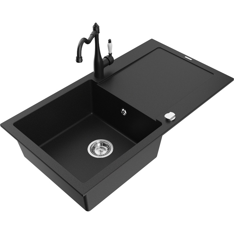Mexen Leo fregadero de granito de 1 cubeta con escurridor y grifo de cocina Carla, negro - 6501-77-670700-70
