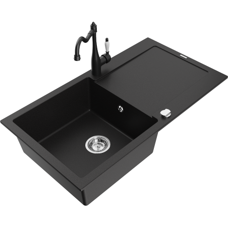 Mexen Leo fregadero de granito de 1 seno con escurridor y grifo de cocina Carla, negro - 6501-77-670700-70