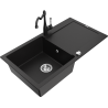 Mexen Leo granite sink 1-bowl with drainer and kitchen tap Carla, black - 6501-77-670700-70