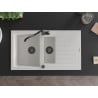 Mexen Matias granite sink 1.5-bowl with drainer and Carla kitchen faucet, white - 6502-20-670700-70