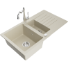 Mexen Matias granite sink 1.5-bowl with drainer and Carla kitchen tap, beige - 6502-69-670700-00