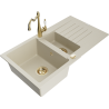 Mexen Matias granite sink 1.5-bowl with drainer and Carla kitchen tap, beige - 6502-69-670700-50