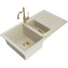 Mexen Matias lavello in granito 1,5 vasche con sgocciolatoio e rubinetto cucina Carla, beige - 6502-69-670700-50