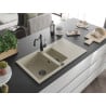 Mexen Matias évier en granit 1,5 cuve avec égouttoir et robinet de cuisine Carla, beige - 6502-69-670700-70