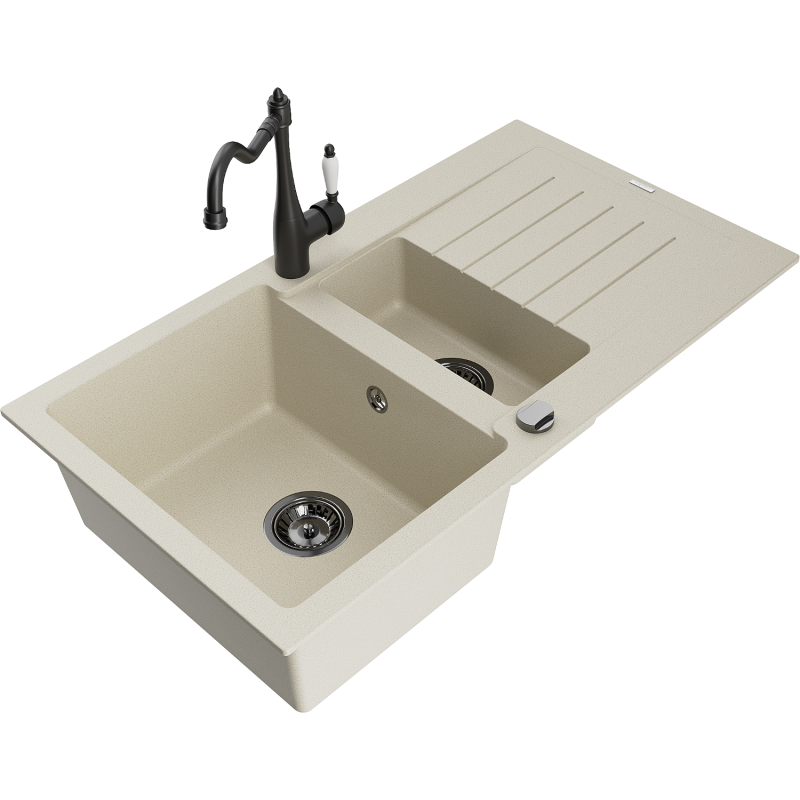 Mexen Matias graniittinen 1,5-allas keittiöallas valutason ja keittiöhanan kanssa Carla, beige - 6502-69-670700-70