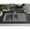 Mexen Matias fregadero de granito de 1,5 senos con escurridor y grifo de cocina Carla, gris - 6502-71-670700-00