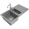 Mexen Matias granite sink 1.5-bowl with drainer and Carla kitchen faucet, gray - 6502-71-670700-00
