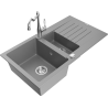 Mexen Matias granite sink 1.5-bowl with drainer and Carla kitchen tap, grey - 6502-71-670700-00