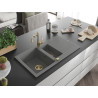 Mexen Matias fregadero de granito de 1,5 compartimentos con escurridor y grifo de cocina Carla, gris - 6502-71-670700-50