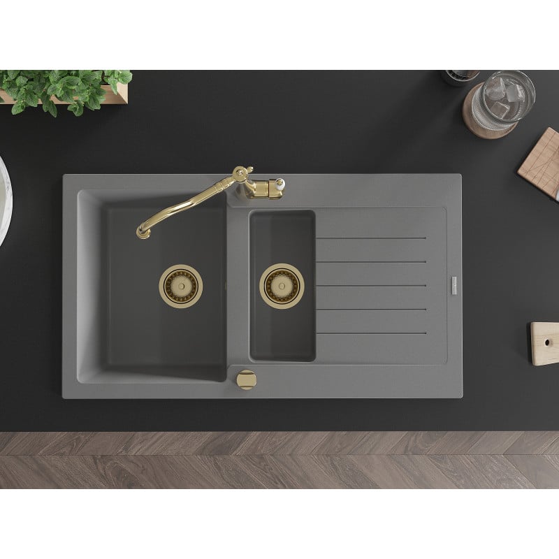 Mexen Matias granitdiskbänk 1,5-fack med avlopp och köksblandare Carla, grå - 6502-71-670700-50