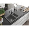 Mexen Matias 1.5-bowl granite sink with drainer and Carla kitchen faucet, gray - 6502-71-670700-70
