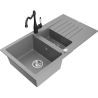 Mexen Matias 1.5-bowl granite sink with drainer and Carla kitchen faucet, gray - 6502-71-670700-70