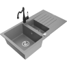 Mexen Matias granite sink 1.5-bowl with drainer and Carla kitchen tap, grey - 6502-71-670700-70