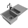 Mexen Matias fregadero de granito de 1,5 senos con escurridor y grifo de cocina Carla, gris - 6502-71-670700-70-B
