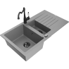 Mexen Matias granieten spoelbak 1,5-bak met afdruiprek en keukenmengkraan Carla, grijs - 6502-71-670700-70-B