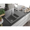 Mexen Matias 1.5-bowl Granite Sink with Drainer and Carla Kitchen Faucet, Gray - 6502-71-670700-71