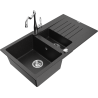 Mexen Matias fregadero de granito de 1,5 cubetas con escurridor y grifo de cocina Carla negro/plateado metálico