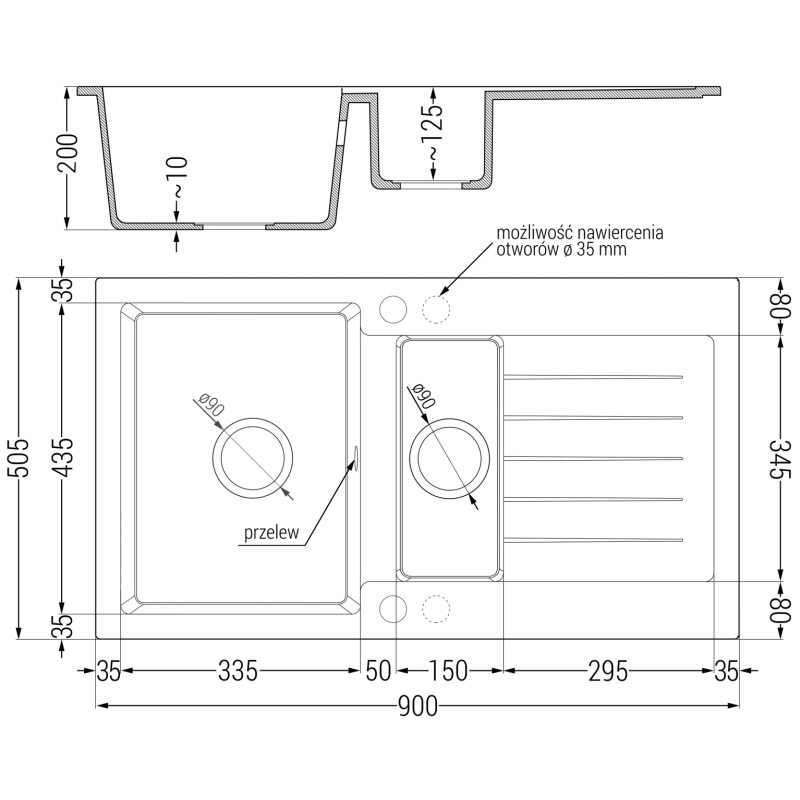Mexen Matias 1.5-bowl granite sink with drainer and Carla kitchen tap black/silver metallic - 6502-73-670700-50