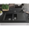 Mexen Matias Granitspüle 1,5-beckig mit Abtropffläche und Küchenarmatur Carla schwarz/silbermetallic - 6502-73-670700-70