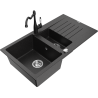Mexen Matias granite sink 1.5-bowl with drainer and Carla kitchen tap black/silver metallic - 6502-73-670700-70