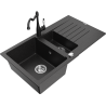 Mexen Matias lavello in granito da 1,5 vasche con scolapiatti e rubinetto da cucina Carla nero/argento metallizzato