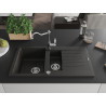Mexen Matias granitische spoelbak 1,5-komorige met afdruiprek en keukenkraan Carla, zwart/gouden metallic - 6502-75-670700-00