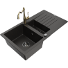 Mexen Matias granite sink 1.5-bowl with drainer and Carla kitchen tap black/gold metallic - 6502-75-670700-50-B