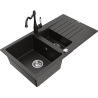 Mexen Matias granite sink 1.5-bowl with drainer and Carla kitchen tap black/gold metallic - 6502-75-670700-70