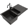 Mexen Matias granite sink 1.5-bowl with drainer and kitchen tap Carla black/gold metallic - 6502-75-670700-70-B