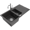 Mexen Matias 1.5-bowl granite sink with drainer and Carla kitchen tap, speckled black - 6502-76-670700-00