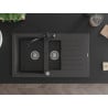 Mexen Matias fregadero de granito de 1,5 cubetas con escurridor y grifo de cocina Carla, negro moteado - 6502-76-670700-70