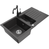 Mexen Matias granite sink 1.5-bowl with drainer and Carla kitchen tap, black speckled - 6502-76-670700-70