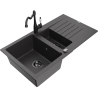 Mexen Matias fregadero de granito de 1,5 senos con escurridor y grifo de cocina Carla, negro moteado - 6502-76-670700-70-B