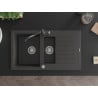 Mexen Matias granīta izlietne ar 1,5 nodalījumiem, ar noteku un virtuves maisītāju Carla, melna ar plankumiem