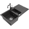 Mexen Matias 1.5-bowl granite kitchen sink with drainer and Carla kitchen tap, speckled black - 6502-76-670700-76