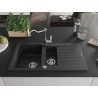 Mexen Matias fregadero de granito de 1,5 tazones con escurridor y grifo de cocina Carla, negro - 6502-77-670700-00