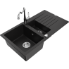 Mexen Matias granite sink 1.5-bowl with drainer and Carla kitchen tap, black - 6502-77-670700-00